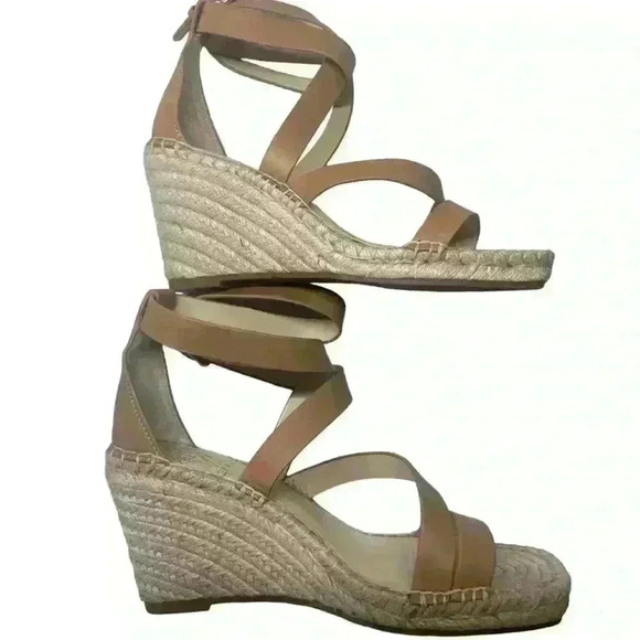 Vince Camuto Mesteria Espadrille Wedge Sandal Size 8.5 Tan Leather Strap Casual - Picture 5 of 14
